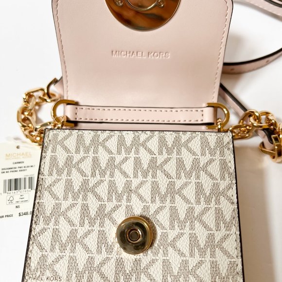Michael Kors Carmen Small MINI Phone Crossbody Bag MK Vanilla Pink - Picture 5 of 8